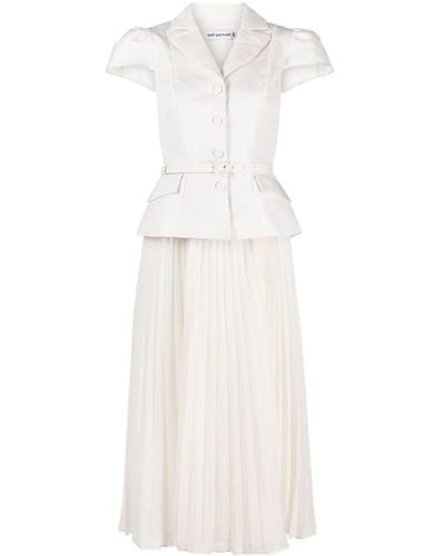 Self-Portrait Short-sleeve Pleated Midi Dress - White