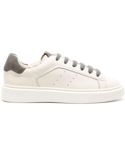 Doucal's Suede-panelling Leather Trainers - White