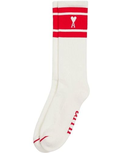 Ami Paris Stripes Logo Socks - Red