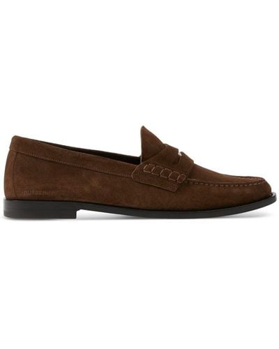 Burberry Coin Detail Suede Penny Loafers - Brown