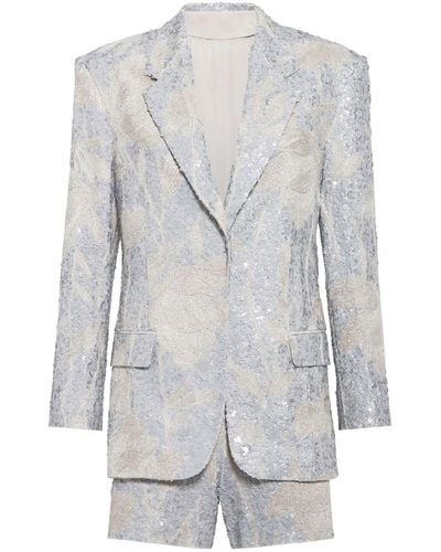 Brunello Cucinelli Sequin-embellished Linen Suit - Grey