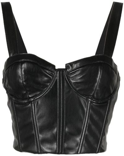 Alice + Olivia Jeanna Bustier Faux-leather Cropped Top - Black