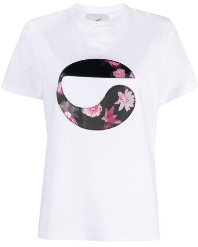 Coperni Camiseta con parche con logo y diseño floral - Blanco