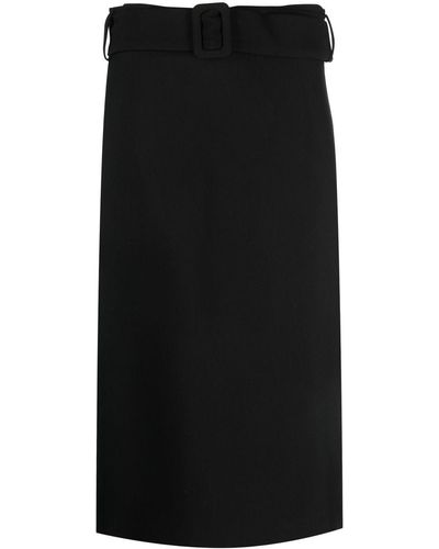 P.A.R.O.S.H. Belted Straight Midi Skirt - Black