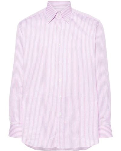Brioni Gestreept Katoenen Overhemd - Roze
