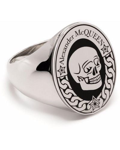 Alexander McQueen Anillo con sello y motivo Skull - Metálico