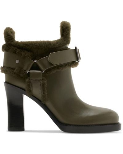 Burberry Buckled 100mm Leather Ankle Boots - Green