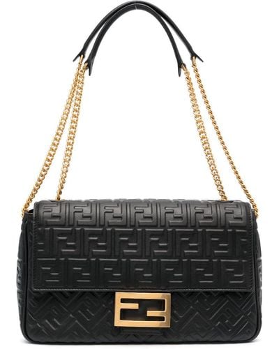 Fendi Logo-embossed Leather Shoulder Bag - Black