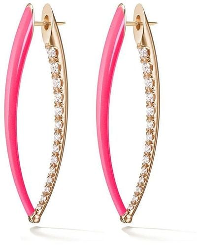 Melissa Kaye 18kt Yellow Gold And Diamond Cristina Large Hoop Earrings - Pink