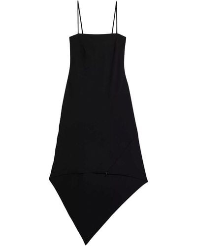 Helmut Lang Asymmetric Virgin Wool Midi Dress - Black