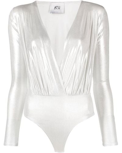 Atu Body Couture Metallic V-neck Bodysuit - White