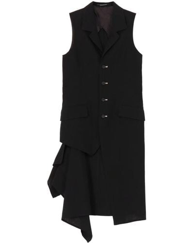 Yohji Yamamoto Asymmetrische Mouwloze Blazer - Zwart