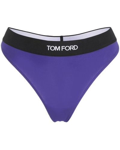 Tom Ford Logo-print Waistband Thong - Blue