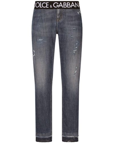 Dolce & Gabbana Logo-waistband Slim-cut Jeans - Blue
