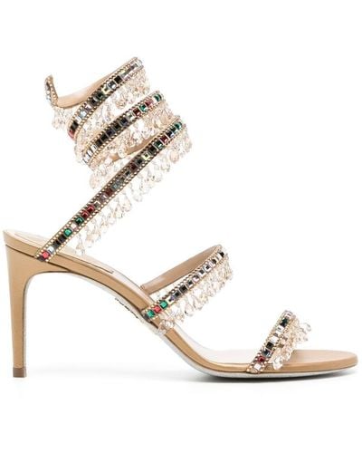 Rene Caovilla Crystal Beaded Embellished Sandals - Metallic