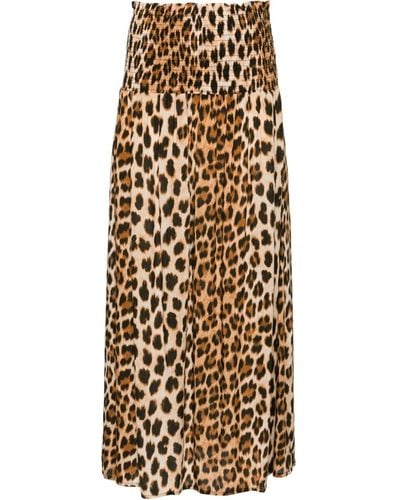 Liu Jo Leopard-print Shirred Midi Skirt - Natural