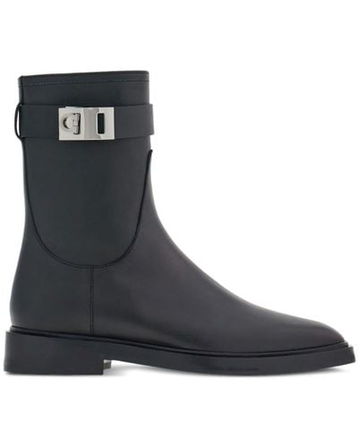 Ferragamo Gancini-buckle Leather Ankle Boots - Black