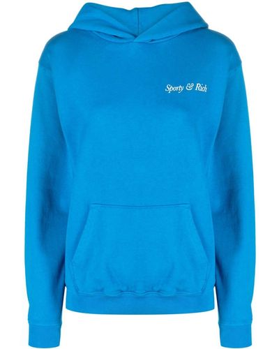 Sporty & Rich Logo-print Cotton Hoodie - Blue