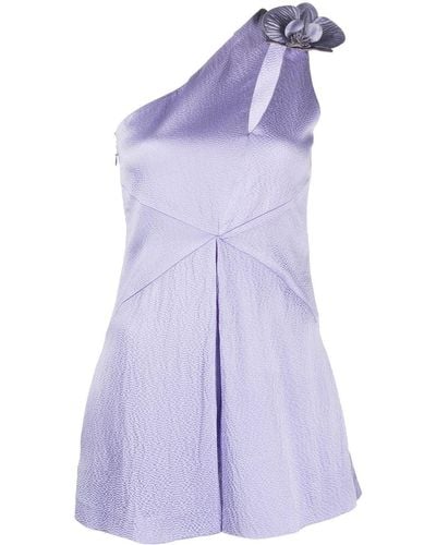 Genny Floral-appliqué One-shoulder Playsuit - Purple