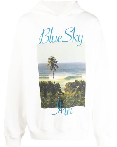 BLUE SKY INN Beach-print Cotton Hoodie - White