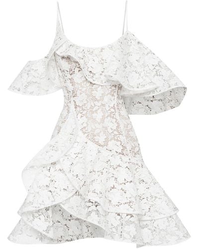 Oscar de la Renta Cold-shoulder Ruffled Guipure Lace Mini Dress - White