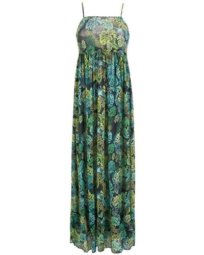 Amir Slama Tropical Print Maxi Beach Dress - Green