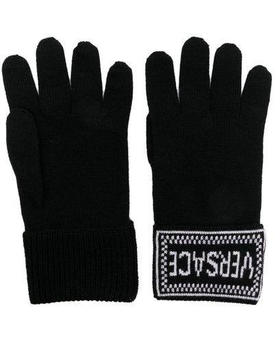 Versace Intarsia-logo Virgin-wool Gloves - Black