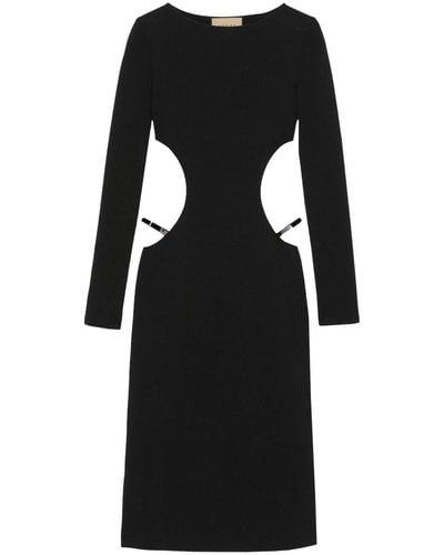 Gucci Cotton And Silk Midi Dress With Crystal G Square - Black