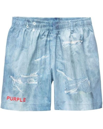 Purple Brand Jeans-Shorts in Distressed-Optik - Blau