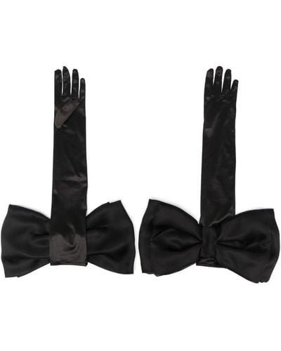Parlor Bow-detail Satin Gloves - Black