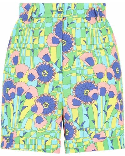 Dolce & Gabbana High-waisted Floral-print Shorts - Green