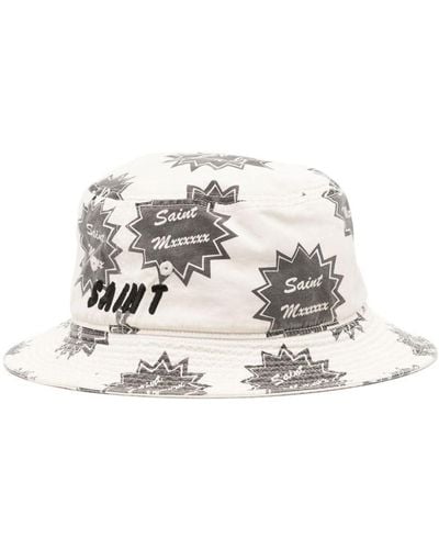 SAINT Mxxxxxx Logo-print Cotton Bucket Hat - White