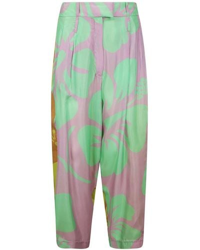 Jejia Floral-print Tapered Silk Trousers - Green