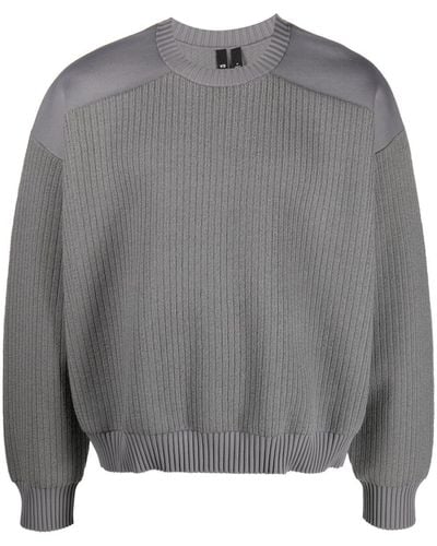 Y-3 Ribbed-panneling Crew-neck Sweater - Grey