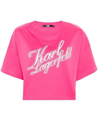 Karl Lagerfeld T-shirt crop con stampa - Rosa