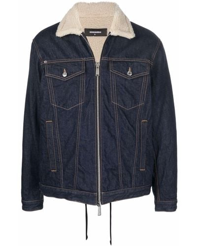 DSquared² Faux-shearling Lined Denim Jacket - Blue