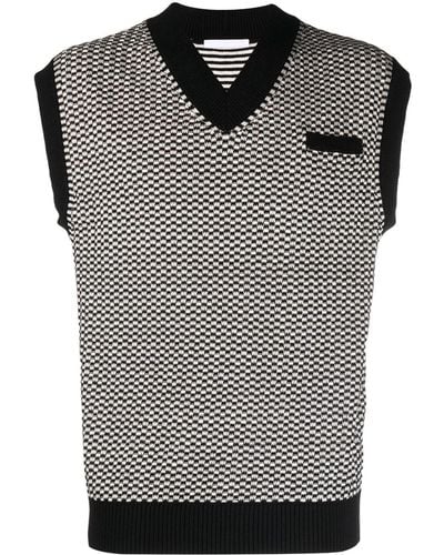 Helmut Lang Checked V-neck Sweater Vest - Gray