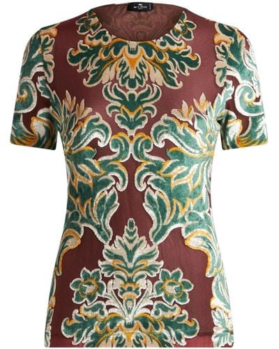Etro Patterned-jacquard Tulle T-shirt - Green