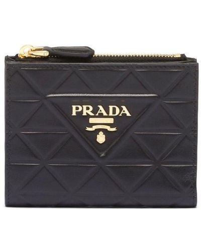 Prada Logo-plaque Diamond-quilt Wallet - Black