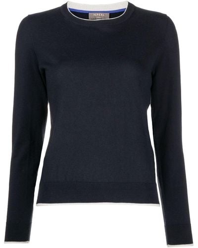 N.Peal Cashmere Jersey con borde a rayas - Azul