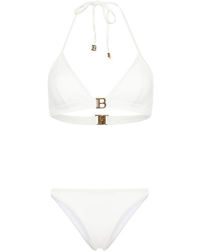 Balmain Bikini mit Logo-Schild - Weiß