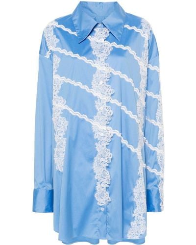 Viktor & Rolf Lace-detail Midi Shirt Dress - Blue