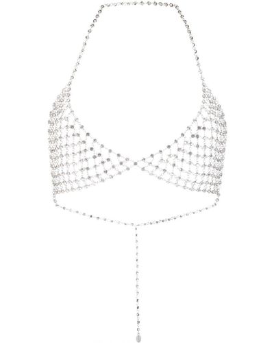 P.A.R.O.S.H. Crystal-embellished Mesh-chain Bra Top - White