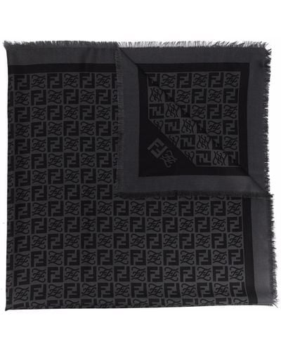 Fendi モノグラム スカーフ - ブラック