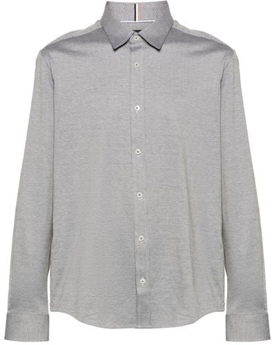BOSS Jacquard Cotton Shirt - Grey