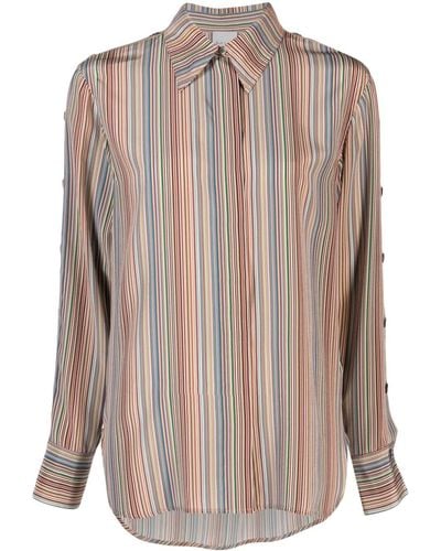 Paul Smith Chemise en soie à fines rayures - Rose