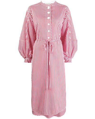Lee Mathews Striped Cotton Midi Dress - Pink