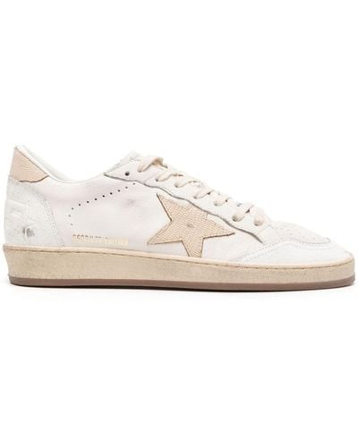 Golden Goose Ball Star Cracked Leather Sneakers - White