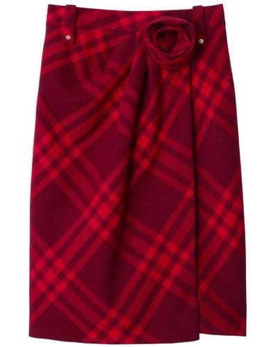 Burberry Check Wool Skirt - Women's - Buffalo Horn/wool - Red