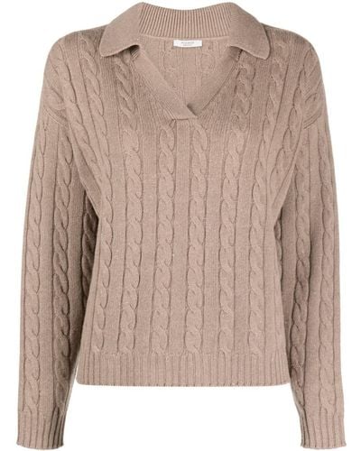 Peserico Cable-knit Virgin Wool-blend Sweater - Brown